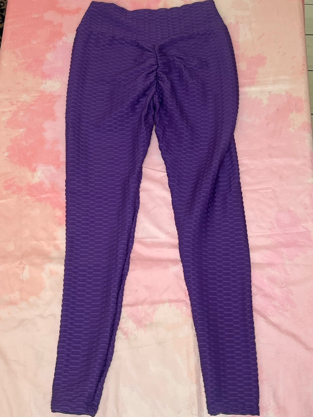 Women’s Purple Textured Leggings and Black Two-Tone Active Leggings - Picture 3 of 7